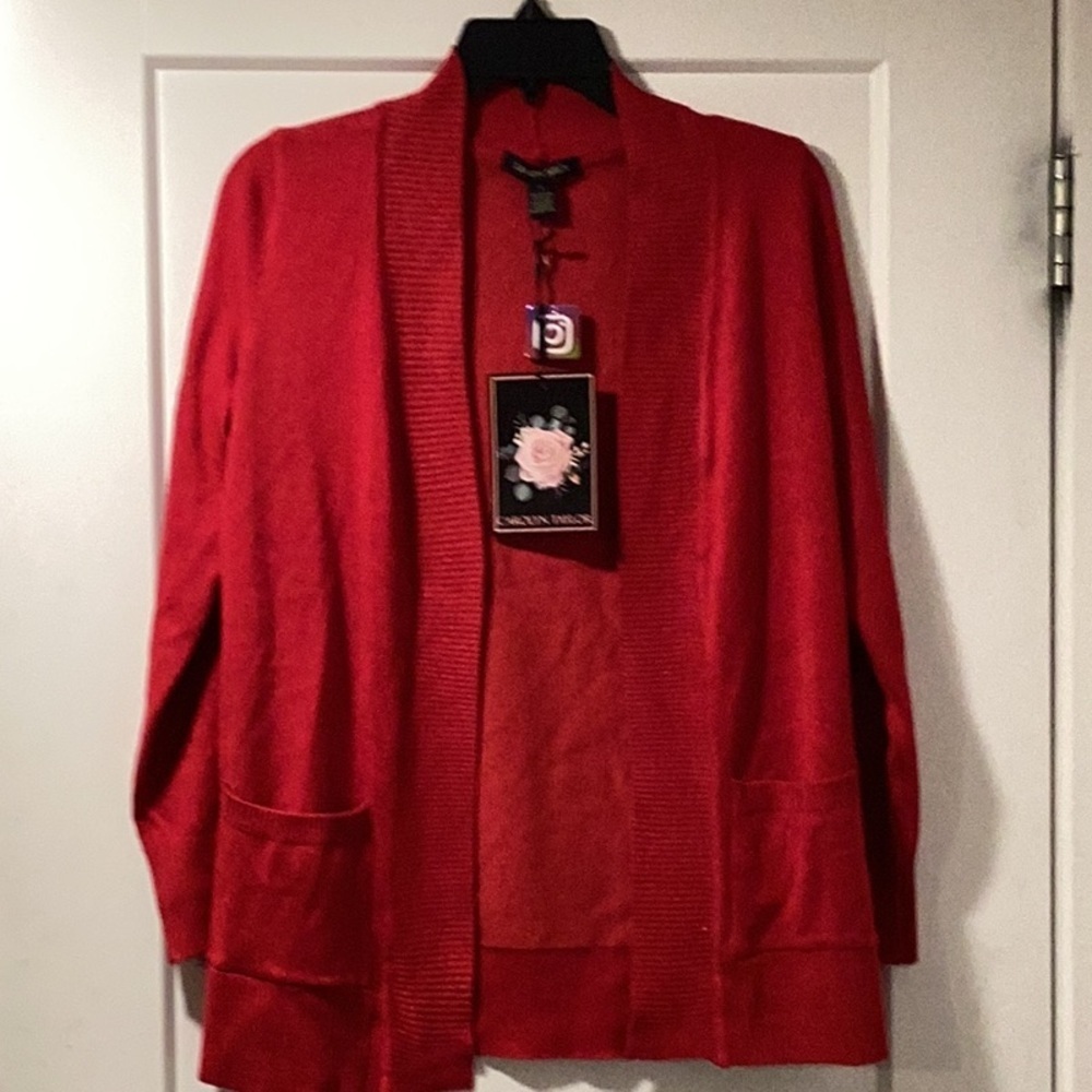 Carolyn Taylor Womens Open Front Cardigan Jester Red Lexington Sweater Small NWT